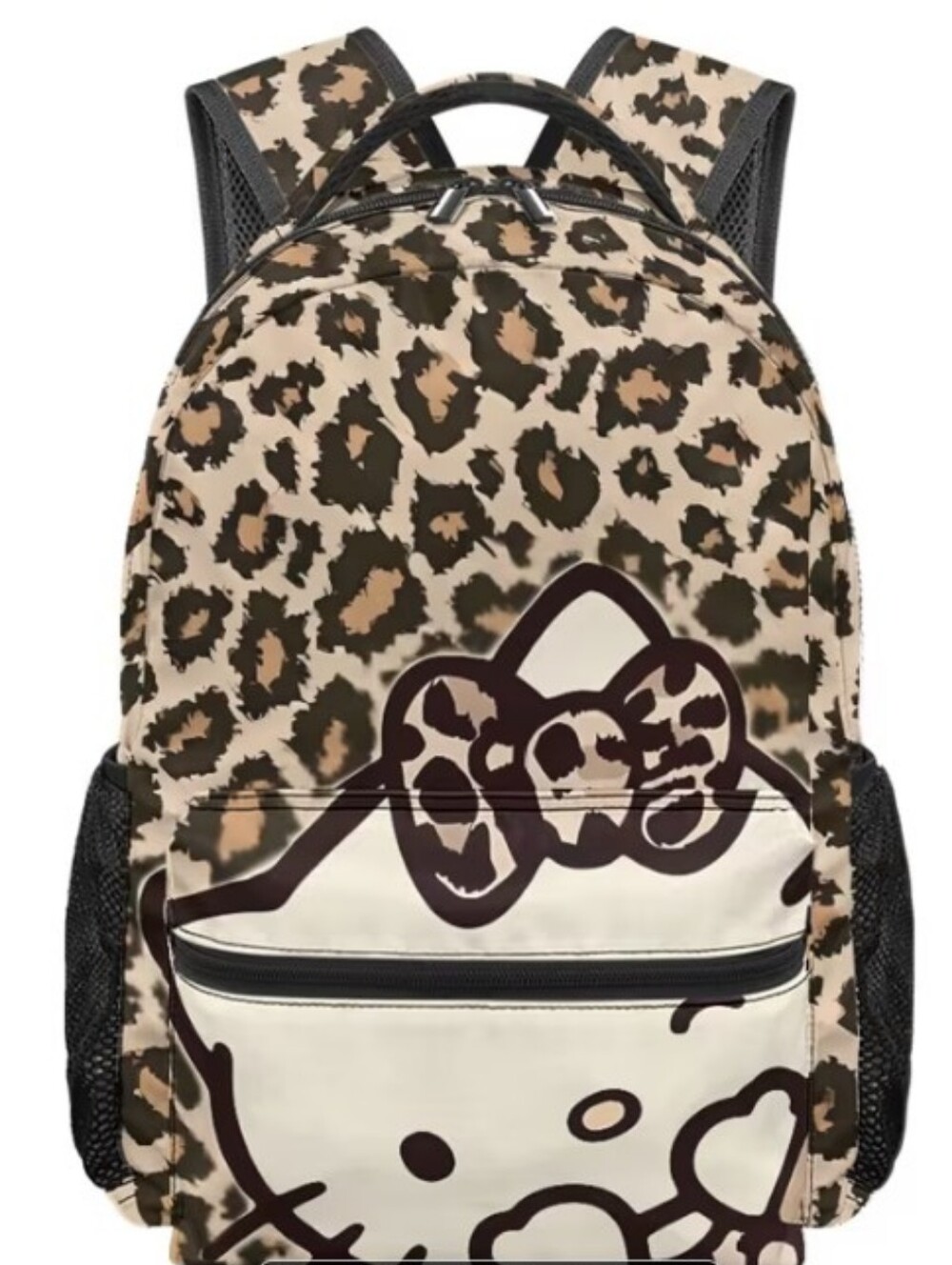 Hello Kitty Leopard Print Kids Backpack in Beige and Black